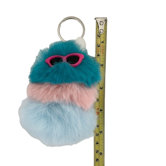 Blue & Pink Sunglasses Character Fluffy Pom Pom Keychain Accessory - Picture 10 of 14